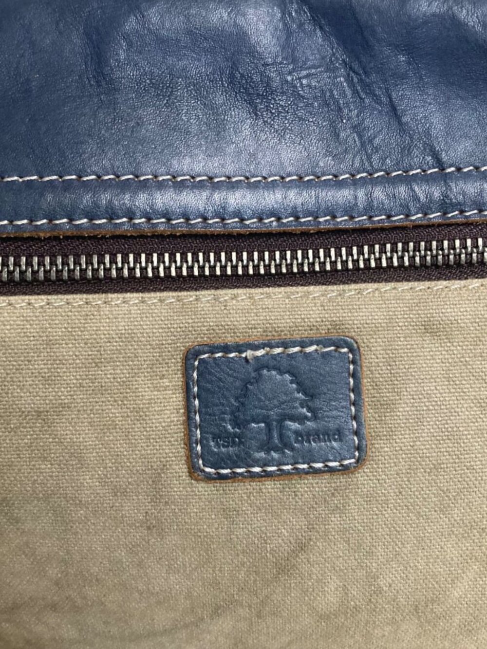 TSD Brand Canvas Leather Crossbody Bag 2 Tone Blue Beige Classic Lightweight - Picture 7 of 16